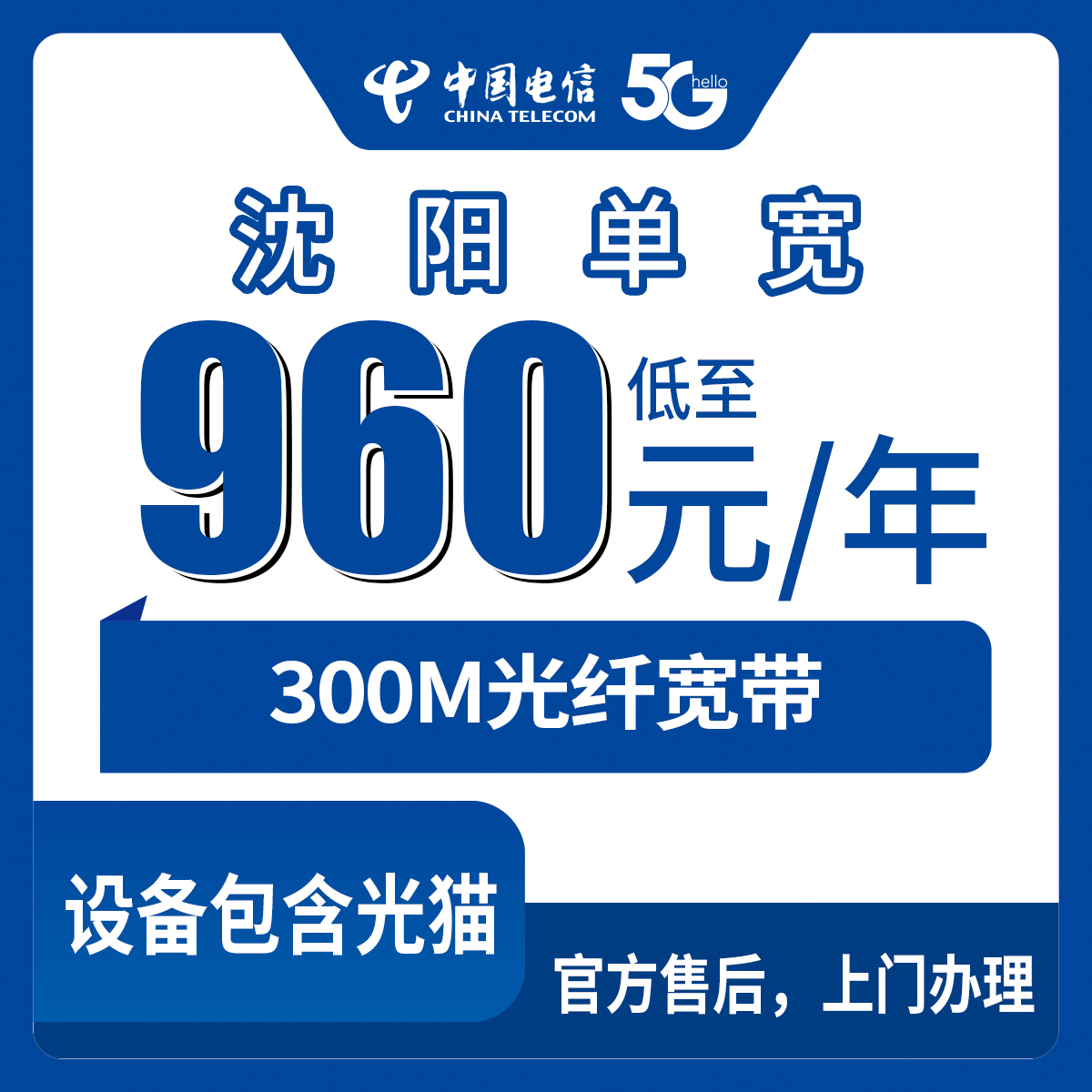 【辽宁沈阳】电信 960元包年 300M  单宽带优惠套餐