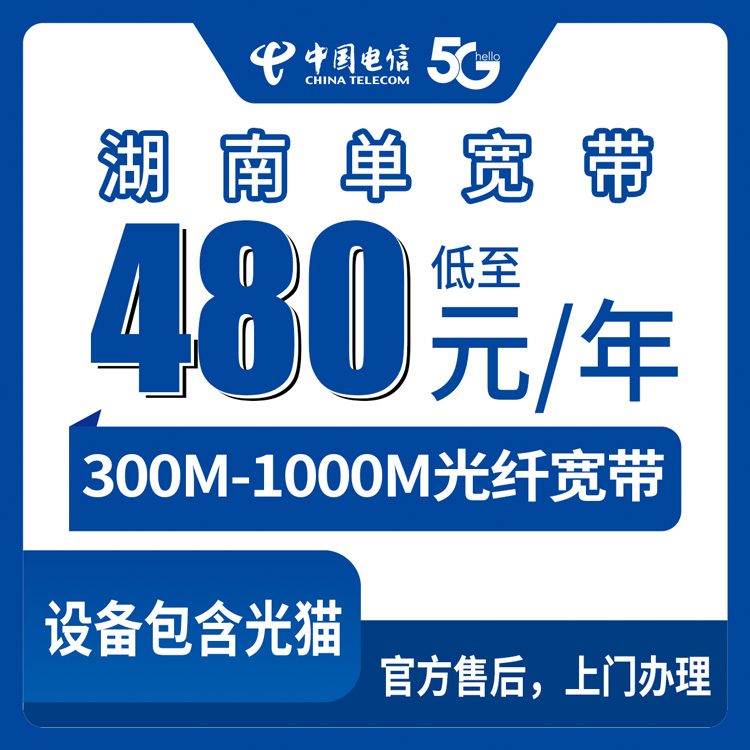 【湖南全省】电信 480元-1200元包年 300-1000M 单宽带套餐