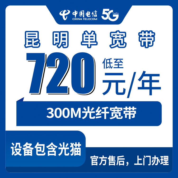 【云南昆明】电信  720元包年300M  单宽带套餐