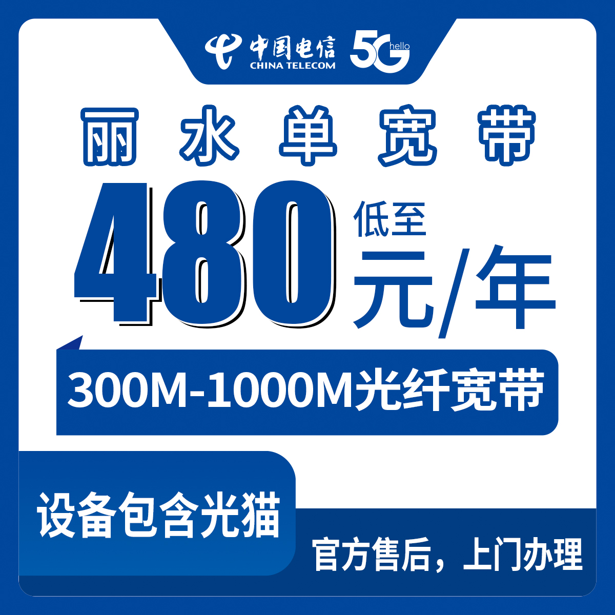【浙江丽水】电信 480-1200元包年 300-1000M单宽带套餐