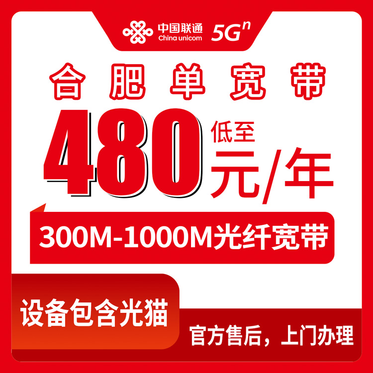 【安徽合肥】联通单宽   480-720元包年 300-1000M
